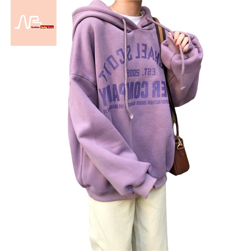 🐾เป็นที่นิยม🐾 เสื้อฮู้ด แขนยาว พิมพ์ลายตัวอักษร สไตล์เกาหลี สำหรับผู้หญิง โอเวอร์ไซซ์ (ไซซ์ M-XXL) SD5193