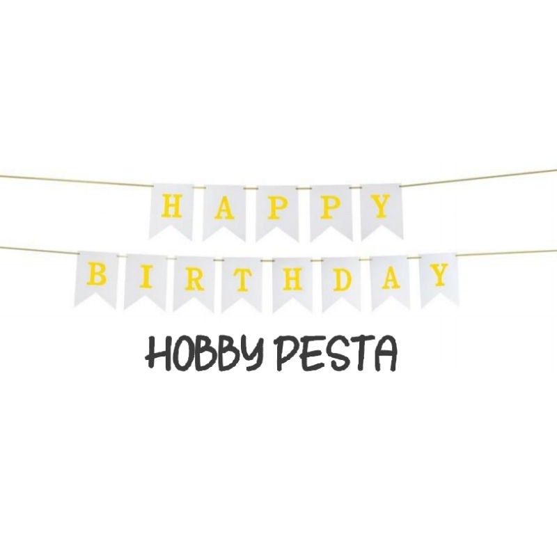 สีขาว HAPPY BIRTDHAY SQUARE BANNER / WHITE HAPPY BIRTHDAY SQUARE BANNER / HBD SQUARE FLAG / HAPPY BI