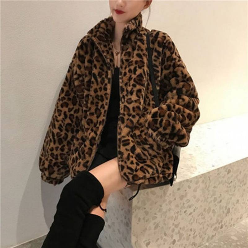 Leopard Coat Winter Leopard fur Coat Women Winter ziper jacket