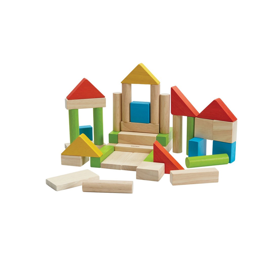 PlanToys ของเล่นไม้ 5513 40 Unit Blocks ชุดบล็อกหลากสี 40 ชิ้น เสริมพัฒนาการ สำหรับเด็กอายุ 18 เดือน ขึ้นไป