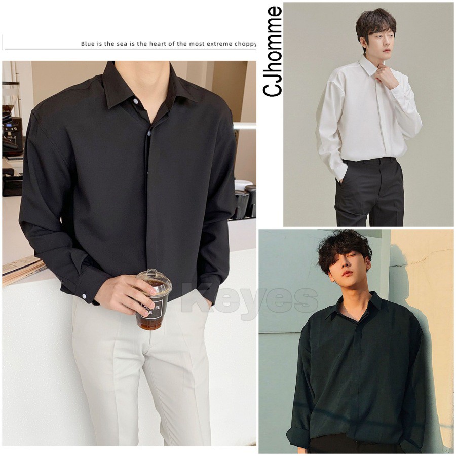รุ่นขายดี! เสื้อเชิ้ตแขนยาวสีพื้น คอปก เสื้อใส่ทำงาน ชุดนักศึกษา ดีไซน์ซ่อนกระดุม ผ้านุ่มลื่น สวมใส่สบาย