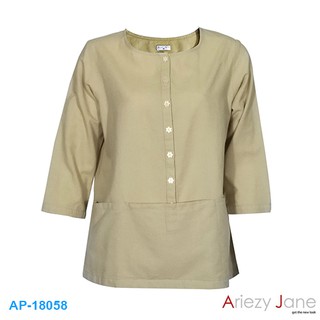Ariezy Jane AJ-18058 เสื้อทูนิคตอปาดแขน 3/4 ผ้า 100% ค้อตต้อตลินินผสม