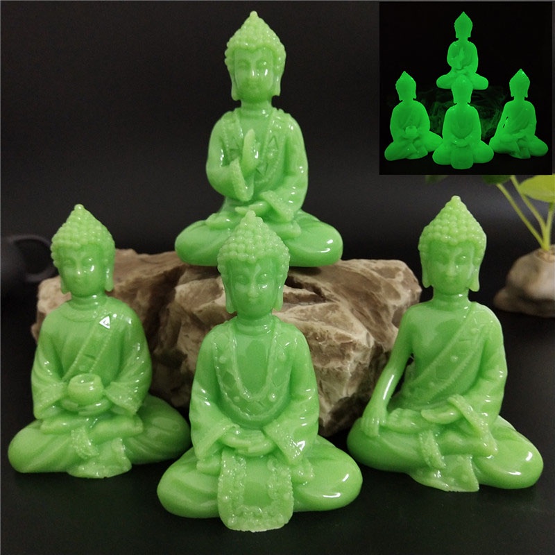 ▧๑4 Style Glowing Meditation Buddha Statue Man-made Jade Stone Thai Buddha Sculpture Figurines Luminous Garden Decoratio