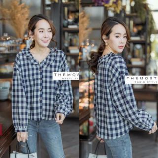 เสื้อแขนยาวผ่ากระดุมหน้าผ้าลายสก็อต Themost88