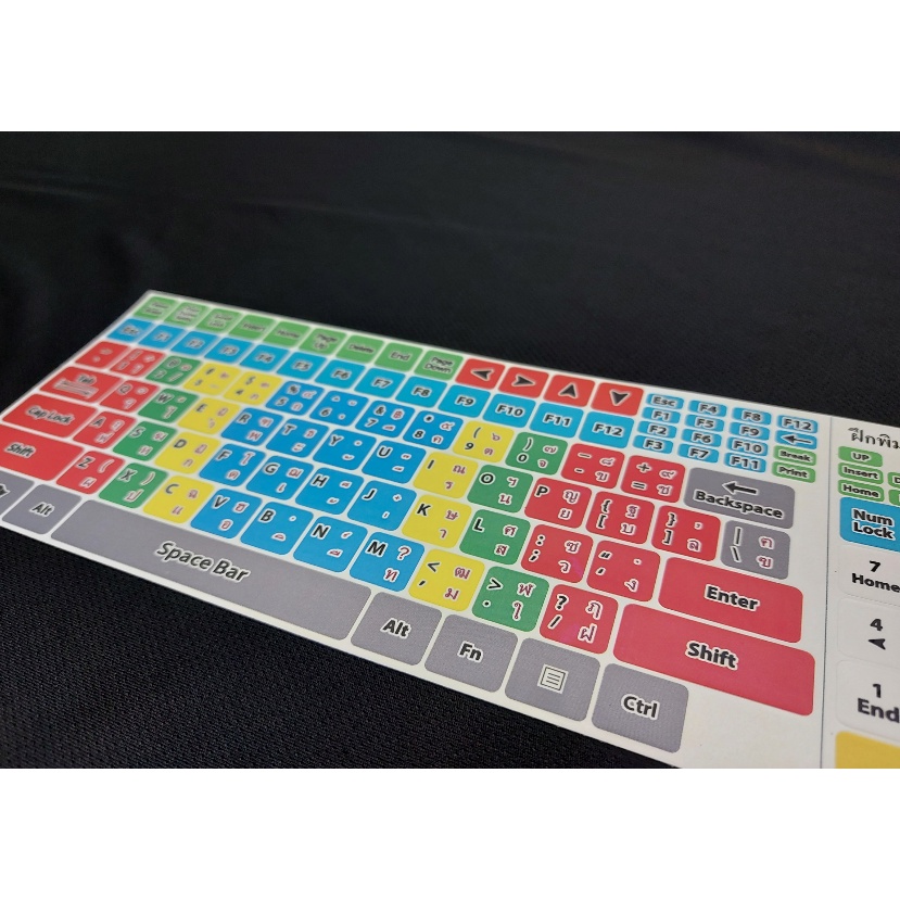 สติ๊กเกอร์แปะคีย์บอร์ดสำหรับฝึกพิมพิ์ดีด สี่เหลี่ยม (keyboard Square) ภาษา อังกฤษ, ไทย (English, Thai)