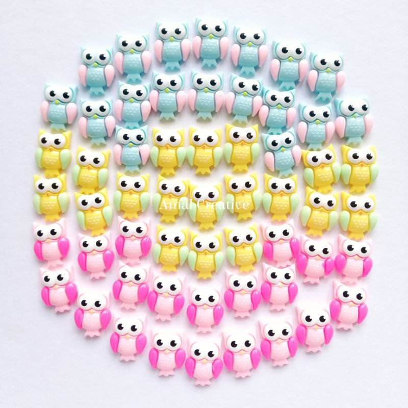 เรซิน Flatback น่ารักนกฮูกเรซิ่น Burung Hantu Comel