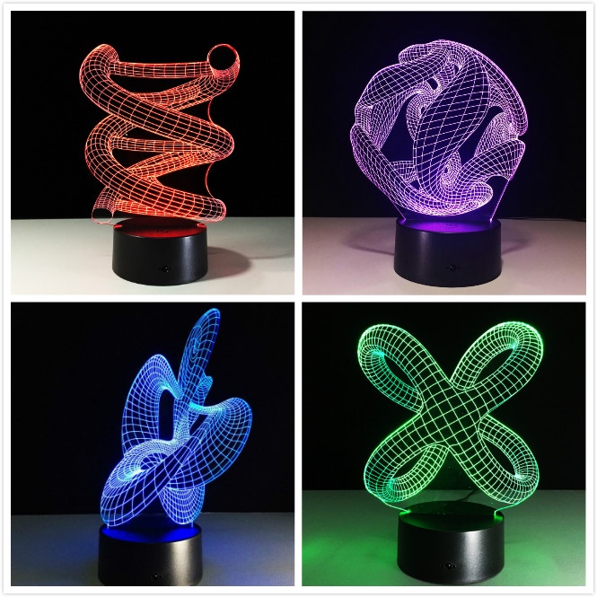 โคมไฟกลางคืน LED 3D DNA ABS ฐานสัมผัส หลอดไฟเกลียวนามธรรมทั้งหมด โคมไฟ LED โคมกลางคืน ภาพลวงตา ตกแต่งลาวา