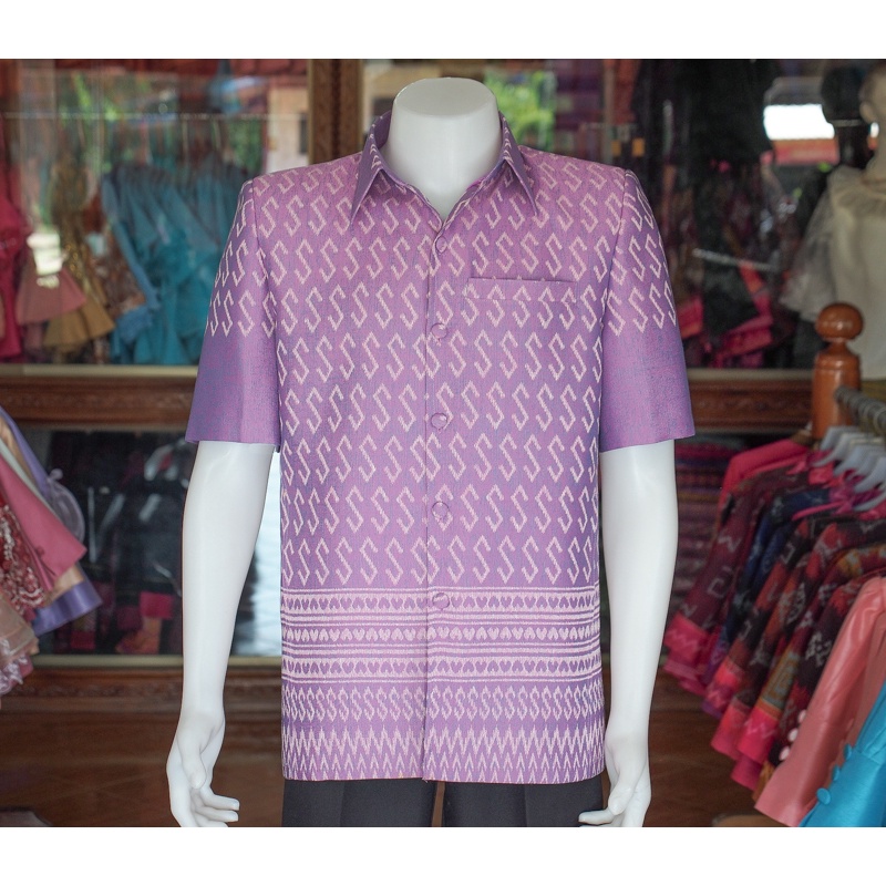 เสื้อสูทผ้าฝ้ายลายขอ สีม่วง