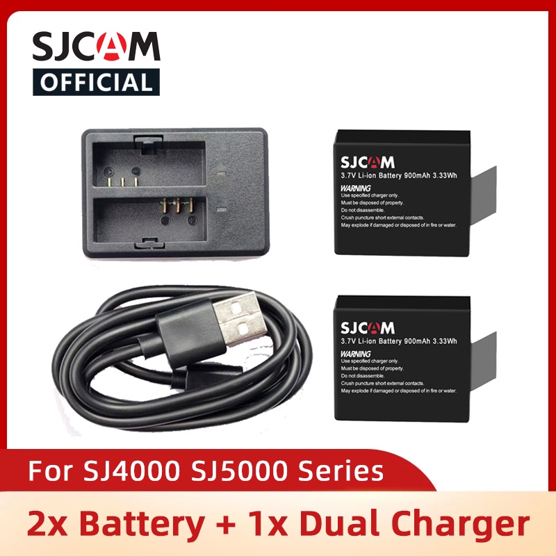 SJCAM 2PCS แบตเตอรี่ SJ4000แบตเตอรี่แบบชาร์จไฟได้1Pcs Dual Charger สำหรับ SJ4000 SJ5000 SJ5000X SJ40