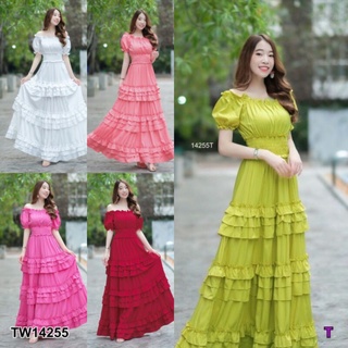 Maxi Dress เดรสยาว เปิดไหล่ แขนตุ๊กตา เอวสม็อกรอบ