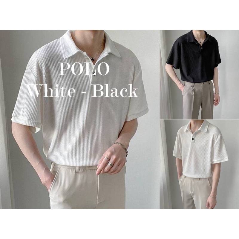 [DoubleDพร้อมส่งจากไทย] D19.เสื้อโปโลผู้ชาย ขาว ดำ