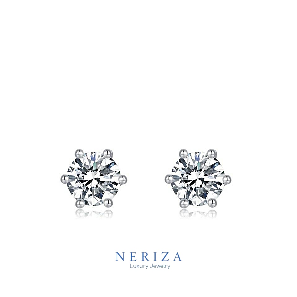 Neriza Jewelry/ ต่างหูติดหูเพชรกลม เกรดพรีเมี่ยม ประกายเทียบเท่าเพชแท้  NE130