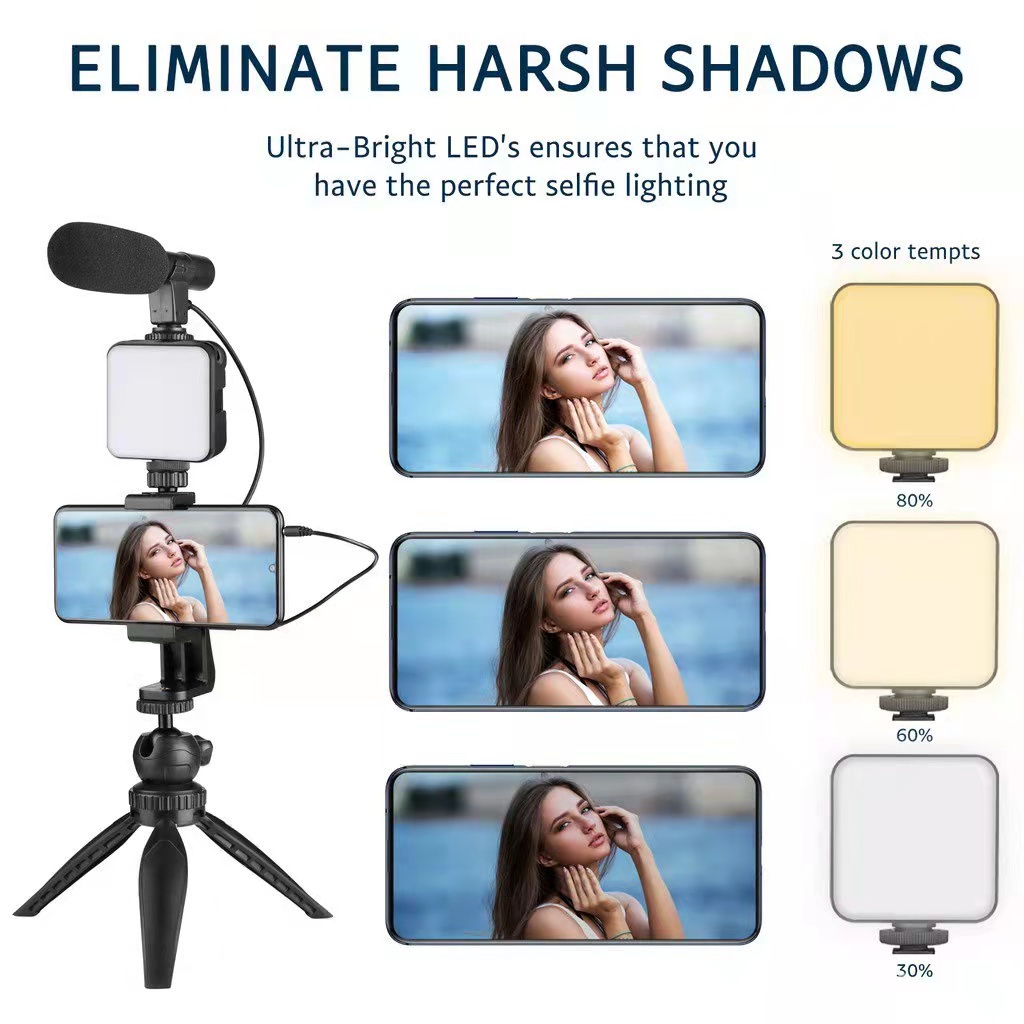AY-49 Smartphone Video Kit อุปกรณ์ถ่ายวิดีโอ ขาตั้ง ที่จับสมาร์ทโฟน ไมค์ ไฟ LED ครบชุดพร้อมถ่าย Vlog
