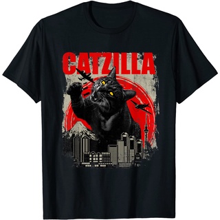 เสื้อยืด พิมพ์ลายแมวตลก Catzilla Kitty สําหรับผู้ใหญ่Size S-5XL