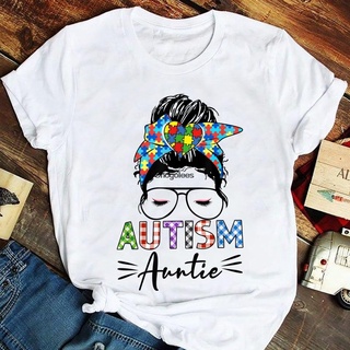 คอลูกเรือใหม่ เสื้อยืด ผ้าฝ้าย 100% พิมพ์ลาย Autism Auntie Lpcheg29Fodhhe78 ของขวัญวันหยุด ไซซ์ XS-3XLS-5XL