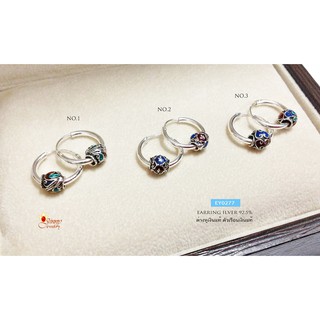 ต่างหูเงินแท้ แบบห่วงกลม คล้องเม็ดปะคำลงยา งานรมดำ EY0277