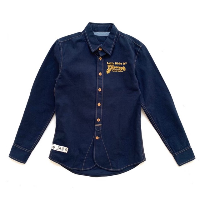GRS004 (SHIRT) GS (DARKBLUE) เชิ้ตยีนส์แขนยาว สีกรม Logo ปักทอง (Gasoline & Garage) ปั๊มน้ำมันแก๊สโซ