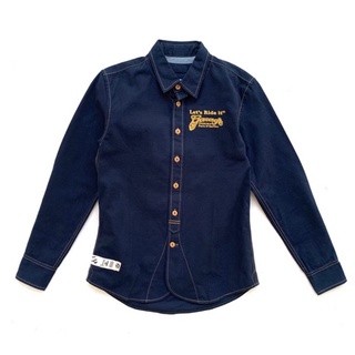 SH004 (SHIRT) GS (DARKBLUE) เชิ้ตยีนส์แขนยาว สีกรม Logo ปักทอง (Gasoline &amp; Garage) ปั๊มน้ำมันแก๊สโซลีน