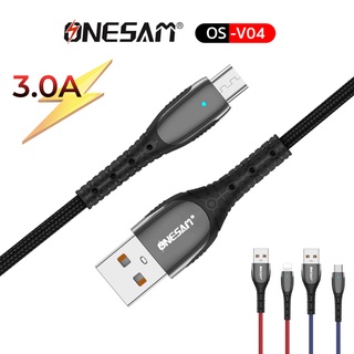 ONESAM รุ่น OS-V04 สายชาร์จและถ่ายโอนข้อมูล LED Data Cable FAST Charging ชาร์จไว 3.0A ยาว 1 ม. ของแท้ 100% ประกัน 1 ปี