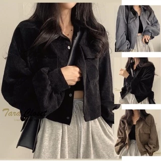 LF002 TARA Crop เสื้อครอป แขนยาว แขนพอง กระเป๋าคู่ ผ้าลูกฟูก ทรงน่ารักมาก ผ้าดี ใส่สบาย ดีเทลเก๋ๆ