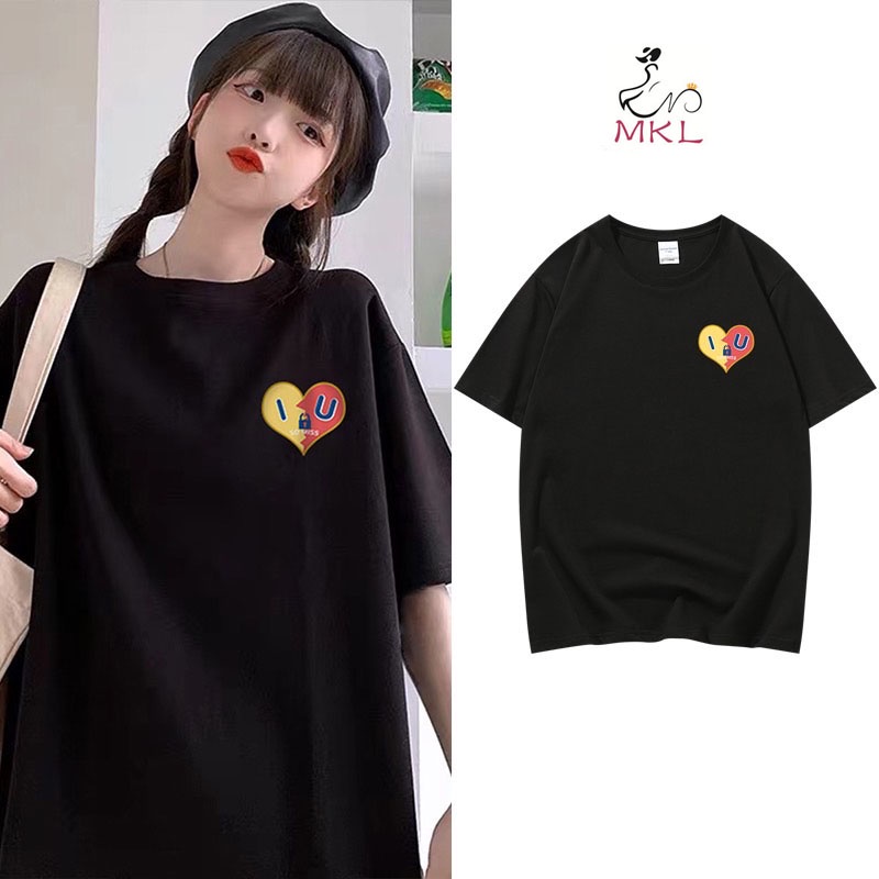 MKL เสื้อยืด คอกลม แขนสั้น ผ้านิ่ม ลายหัวใจ สไตล์เกาหลี #9621