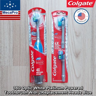 Colgate® 360® Optic White® Platinum™ Powered Toothbrush With 2 Replacement Heads Dark Blue คอลเกต แปรงสีฟันแบตเตอรี่