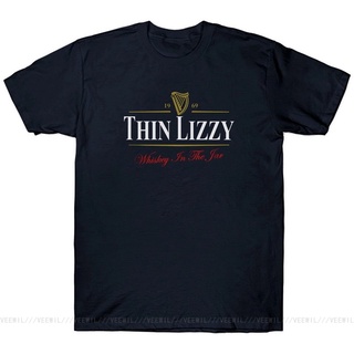 เสื้อยืดโอเวอร์ไซส์Gildan เสื้อยืดลําลอง ผ้าฝ้าย 100% พิมพ์ลาย THIN LIZZY GUINNESS FUNNY RETRO VINTAGE TOP NAVY เข้ากับท