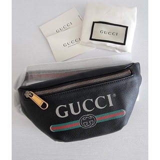 (ผ่อน0%) กระเป๋าคาดอก คาดเอว New Gucci Belt Bag Mini  size 90 หนังแท้ สีดำ ไซส มินิ