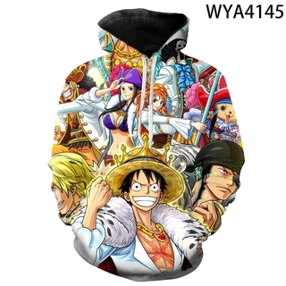 ใหม่ เสื้อแจ็กเก็ตกันหนาว แขนยาว มีฮู้ด พิมพ์ลายการ์ตูน One Piece 3 มิติ ลําลอง แฟชั่นสําหรับผู้ชาย และผู้หญิง