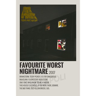 โปสเตอร์ มันวาว พิมพ์ด้านเดียว ขนาด A5 14.8 ซม. x 21 ซม. รูปปกอัลบั้ม Favorite Worst Nightmare - Arctic Monkeys