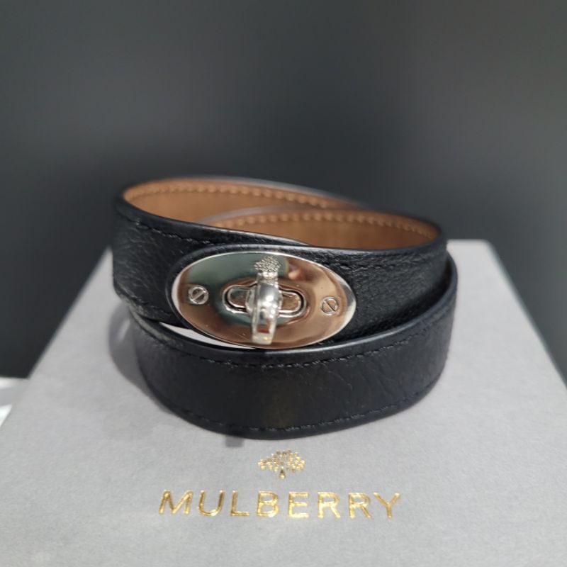 กำไลหนัง ข้อมือ Mulberry ของแท้ (มือสอง) A237 Black Nickel Bracelet