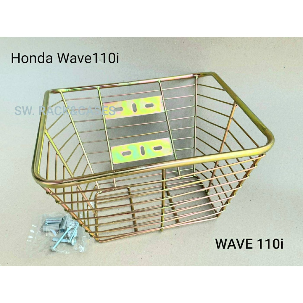 ตะกร้าหน้า WAVE 110i สีทอง #แถมน็อตพร้อมอุปกรณ์ วัสดุเหล็กหนาชุบสีทองอบแดง wave110i ปี 2015-2026