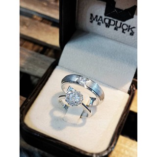 Madduckjewels แหวนเงินแท้ เพชร CZ ชุบโรเดียม RG1634WGR-RG1622