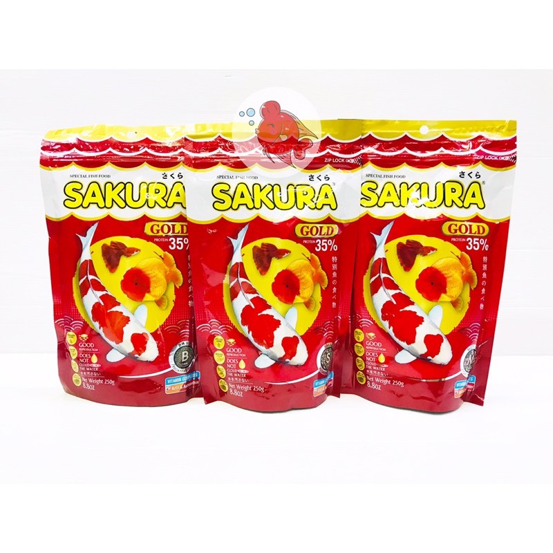 อาหารปลา ซากุระ Sakura 250กรัม โฉมใหม่!!!! เพิ่มคริลล์ มีส่วนผสมของสาหร่ายสไปรูลิน่า  ช่วยให้ปลาสีสันสวยงาม