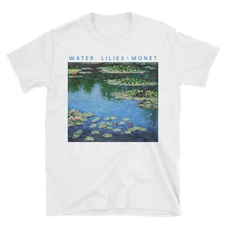 เสื้อยืดโอเวอร์ไซส์Claude Monet Painting Water Lilies เสื้อยืดผู้ชายผ้าฝ้ายแขนสั้นสีขาวเสื้อยืดS-3XL