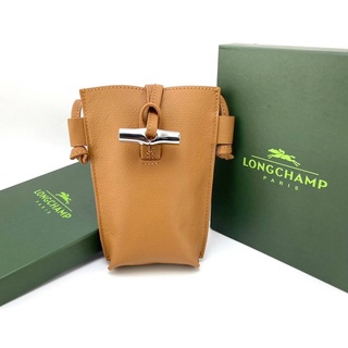 LONGCHAMP PHONE CASE WITH LACE กระเป๋าสะพายข้าง แบรนด์ลองชอม ใส่โทรศัพท์มือถือ หนังแท้ อะไหล่สีเงิน