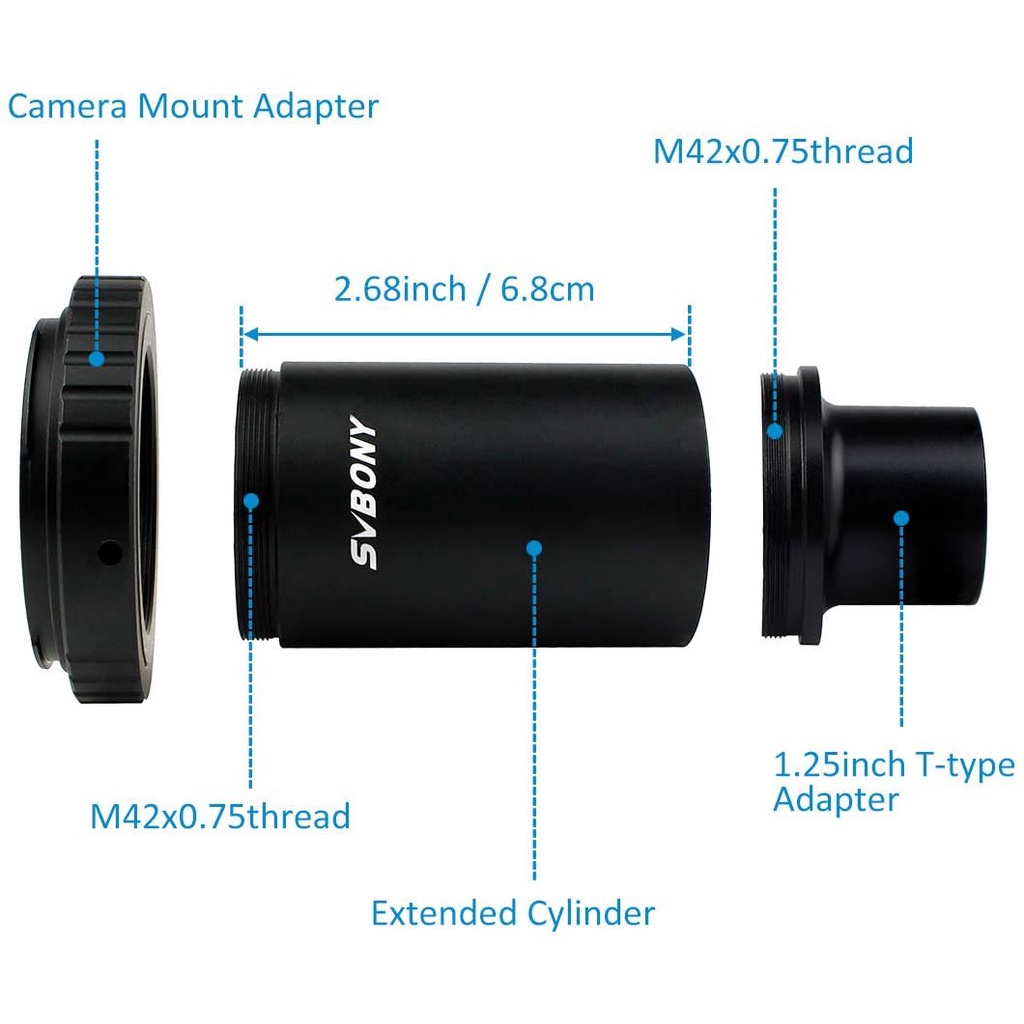 SVBONY CA1 อะแดปเตอร์กล้องโทรทรรศน์ดาราศาสตร์หลอดขยาย SLR กล้องถ่ายภาพแขนโลหะทั้งหมด 1.25 นิ้วเข้ากันได้สำหรับการถ่ายภาพกล้อง DSLR
