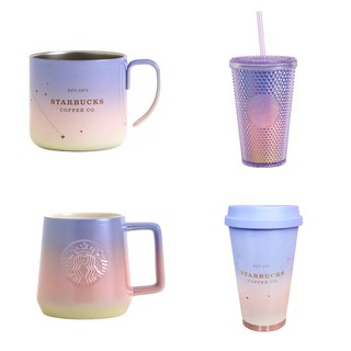 Starbucks New Christmas Aurora Star Wish Cup ผงสีม่วงไล่ระดับสีสแตนเลสฉนวนแก้ว Mark Straw Water Cup