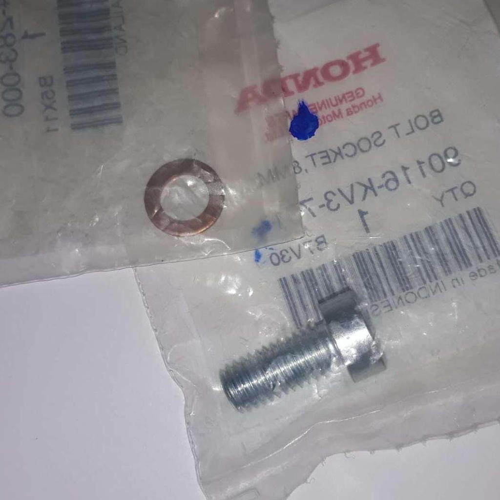 90116-KV3-701/90544-KRF-H71น๊อตยึดใต้แกนโช้คหน้าเวฟทุกรุ่น สกูบปี้ไอ,คลิ๊กทุกรุ่น แถมแหวนทองแดงแท้1ต