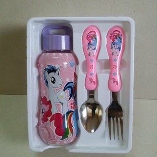 ชุด set กระติก(พลาสติก) พร้อม ช้อนส้อม สำหรับเด็ก ลาย ม้าน้อย โพนี่ (My Little Pony) ขนาดกระติกสูง 15cm