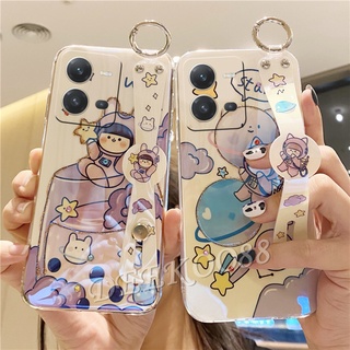 เคสโทรศัพท์มือถือนิ่ม VIVO Y35 / Y22 / Y22s / Y16 / Y02S / V25 5G / V25e 4G Handphone Casing Bling Cartoon Wine Glass Balloon Phone Case Back Cover with Wristband Softcase VIVOV25 VIVOY35 VIVOY16