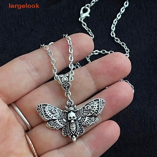 [largelook] Death Moth Necklace Pendant 18inch Chain Sugar Skull Gothic Butterfly Rock Emo Goth Silver Color 18inch Strong Chain