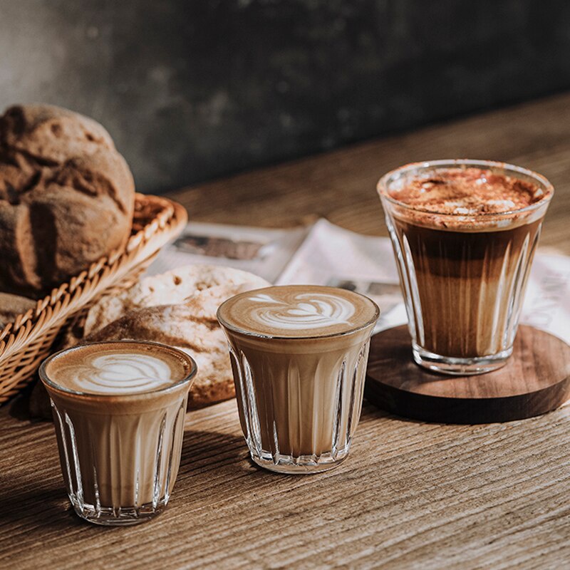 Barista Latte ถ้วย 90ml-200ml แก้วกาแฟหรือชาแก้วแก้วแบนสีขาว Espresso ถ้วยกาแฟนําคลาสสิก Elegance ตาราง