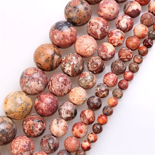 ลูกปัดหินแจสเปอร์ ลายเสือดาว สีแดง ธรรมชาติ ทรงกลม หลวม สําหรับทําเครื่องประดับ 4/6/8/10/12 มม.