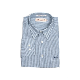 Hazard เสื้อเชิ้ตทำงานแขนยาวลายทาง ผ้า Linen(ลินิน) สีฟ้าอ่อน