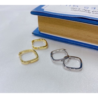 250-goodgift_station -square Hoop earrings S925 silver ต่างหูแบบเจาะ ทรงสี่เหลี่ยมจตุรัส ด้านหน้าประดับเพชรเม็ดเล็กๆ