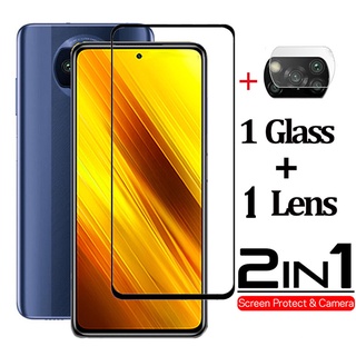 2 In 1 Tempered Glass Full Cover Screen Protctor for Xiaomi POCO C40 F4 M4 X4 M3 F2 X3 Pro 5G X3 GT NFC F3 M3 Tempered Glass Camera Lens Protector