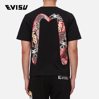 EVISU 21SS Mens Great Fishing Festival and Buddha Head Printed Big M Short Sleeve T-shirt