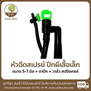 หัวฉีดสเปรย์ ปีกผีเสื้อเล็ก 5-7 มิล+ขาปัก+วาล์ว - โตไว