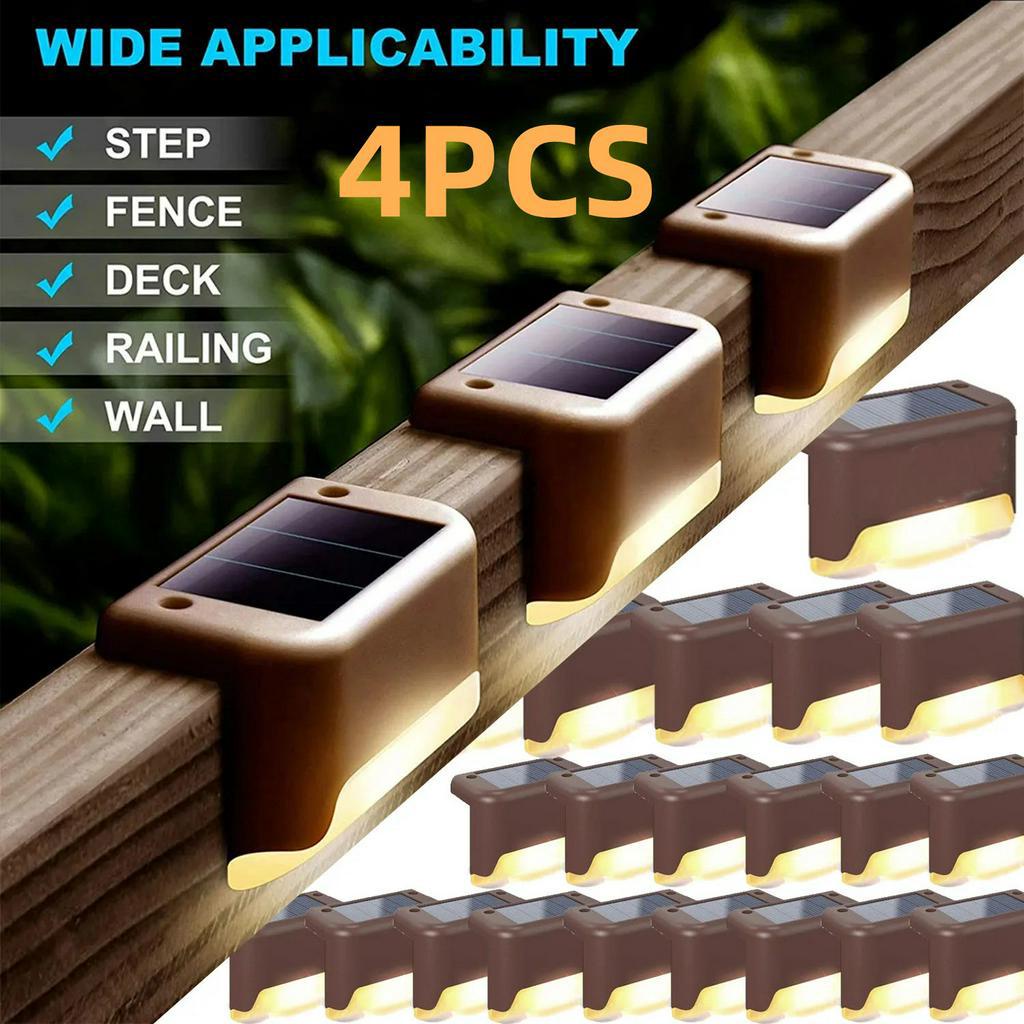 4pcs พลังงานแสงอาทิตย์ Deck Light กลางแจ้ง IP65 กันน้ําพลังงานแสงอาทิตย์สวนโคมไฟสําหรับ Railing บันไดขั้นตอนรั้ว Yard Patio Pathway